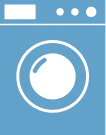 Blue washing machine icon with buttons.